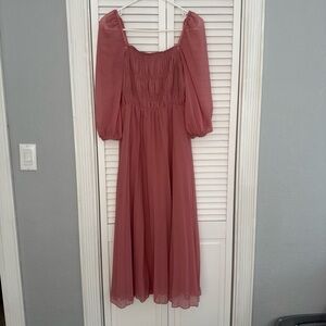 ASOS Designs Shirred Pleated Midi Dress Size 4 Pink Tea Rose Balletcore Cottage